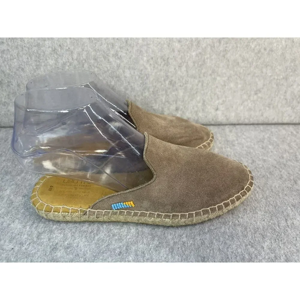 UBUNTU Life Lamu Sand Beige Suede Leather Espadrille Mules Flats 6W Never Worn